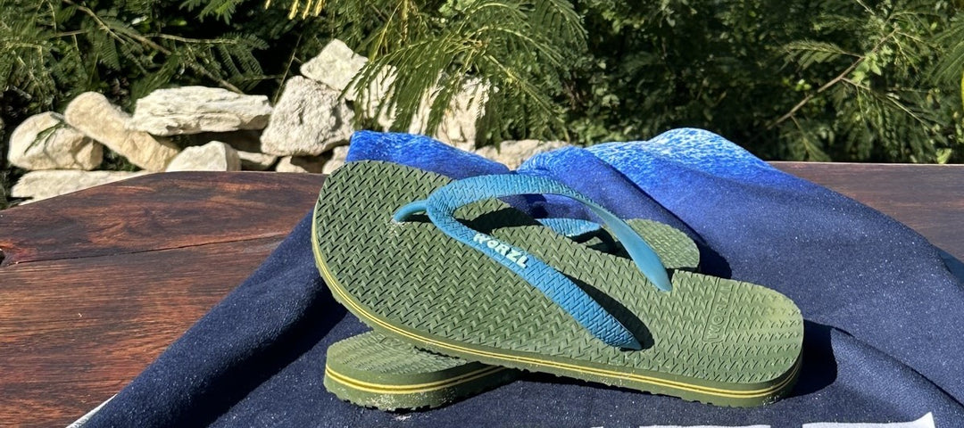 Worzl green and blue natural rubber flip flops